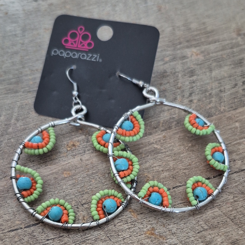 Paparazzi Silver Green Beaded Earrings